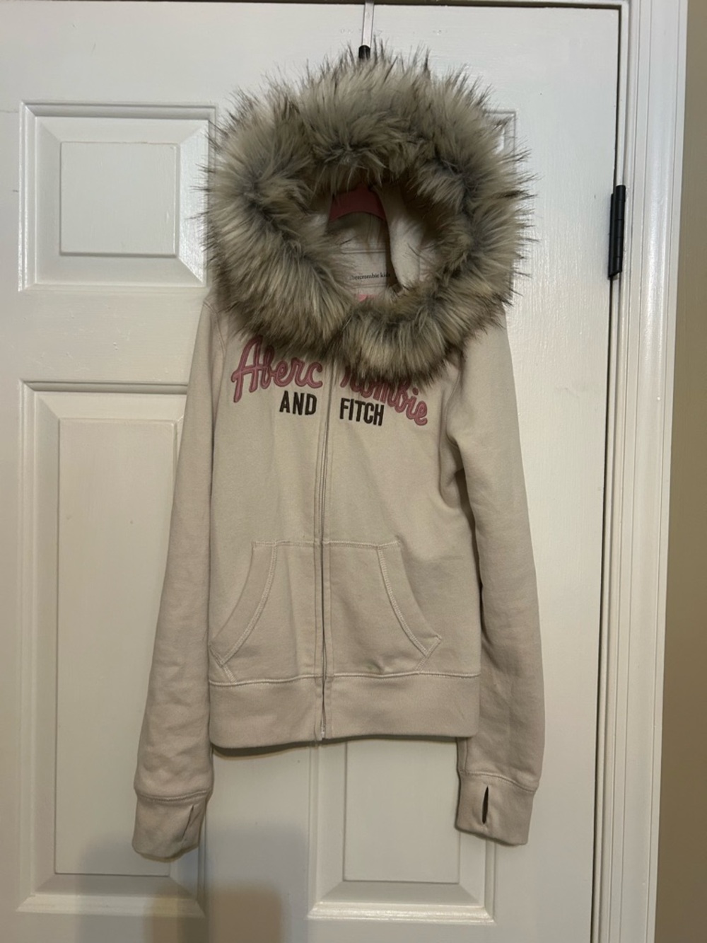 Abercrombie kids girls zip up hoodie faux fur 11/12